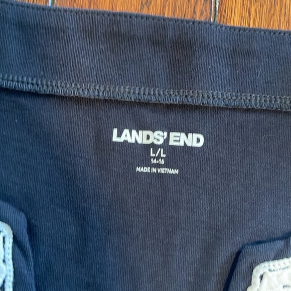 Lands End Black Cotton Knit Sleeveless V Neck Dress Large 14-16 White Appliqué - Picture 4 of 10